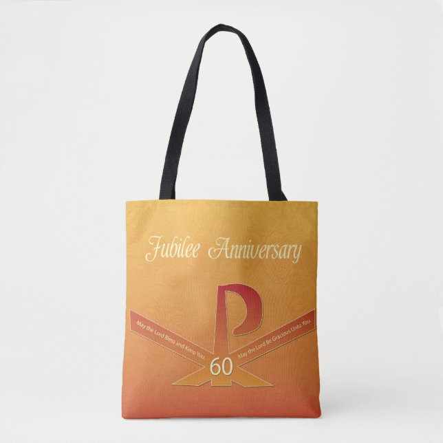 Tote Bag 60e anniversaire de jubilé Nun Pax Cross, Orange e (Devant)