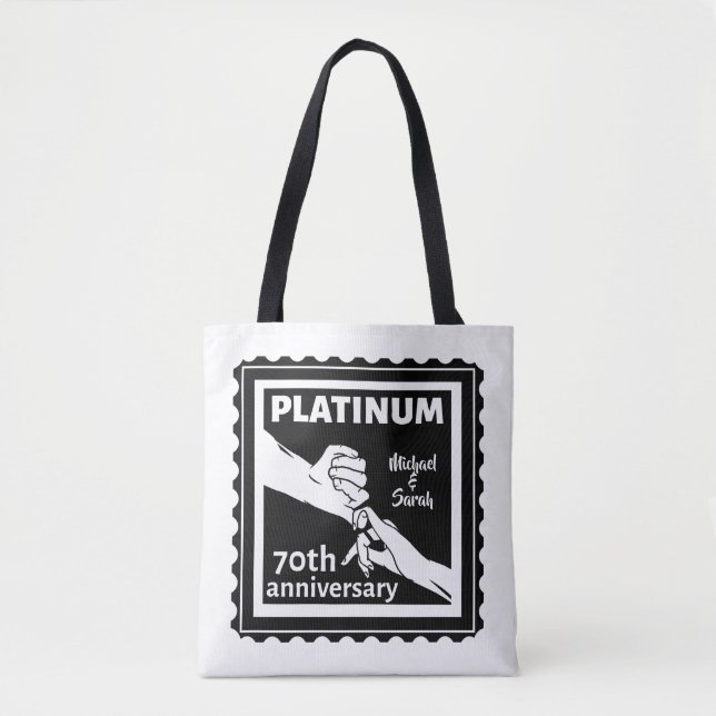 Tote Bag 70e anniversaire du mariage platine bleu tradition (Devant)