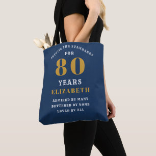 Tote Bag 80th Birthday Standards Blue & Gold Ajouter votre 