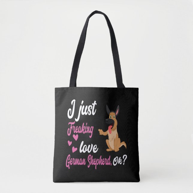 Tote Bag 8 J'Aime Juste Freaking Amour Berger Allemand OK (Devant)