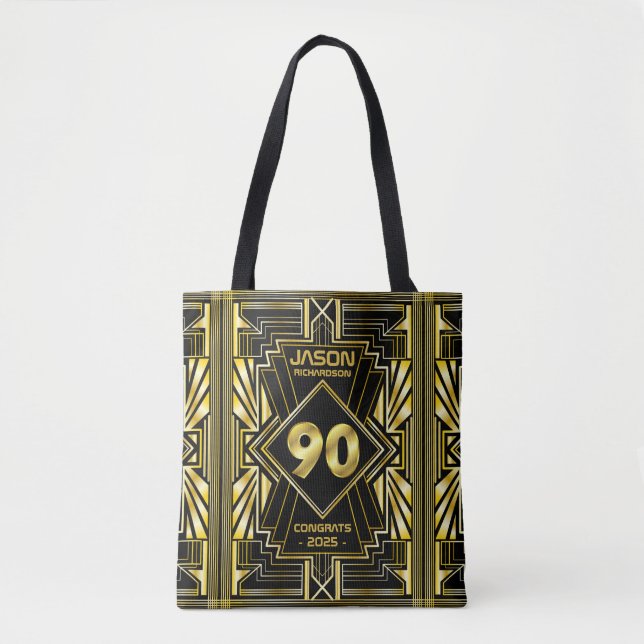 Tote Bag 90e anniversaire Art Déco Gold Black Great Gatsby (Devant)