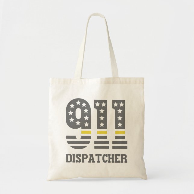 Tote Bag 911 Dispatcher USA Drapeau mince ligne jaune Urgen (Devant)