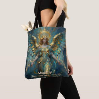 Tote Bag A Beautiful Gold and Turquoise Angel Personalized