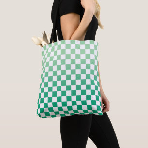 Tote Bag À damiers lumière vers le vert foncé et le blan