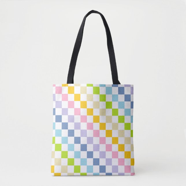 Tote Bag à damiers Pastel Rainbow (Devant)