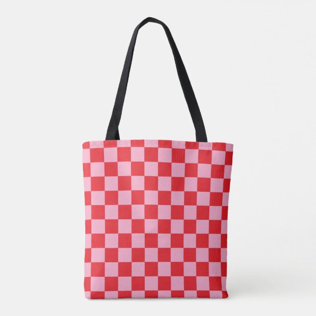 Tote Bag à damiers rose et rouge (Dos)