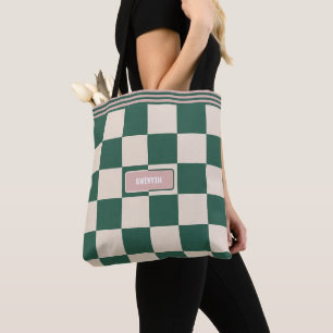 Tote Bag À damiers rose et vert personnalisés