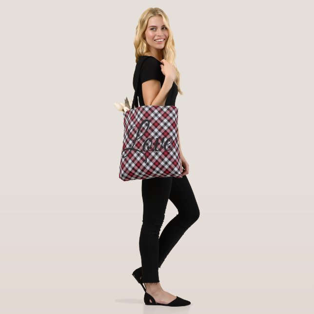 Tote Bag à damiers Rouge/Noir Fourre-tout "Amour" (Sur le modèle)