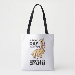 Tote Bag A Good Day Starts With Coffee & Giraffe Gift Funny