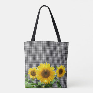 Tote bag à motif d'échiquier noir et blanc avec to