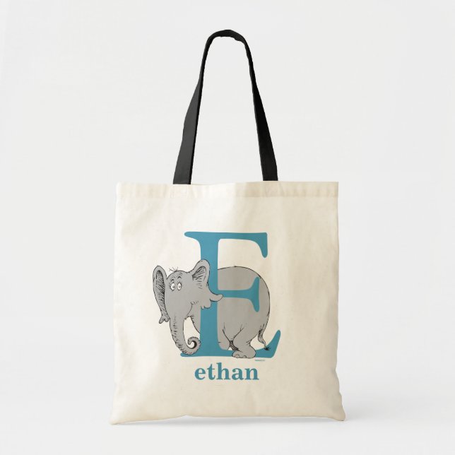 Tote Bag ABC du Dr Seuss : Lettre E - Bleu | Ajouter Votre  (Devant)