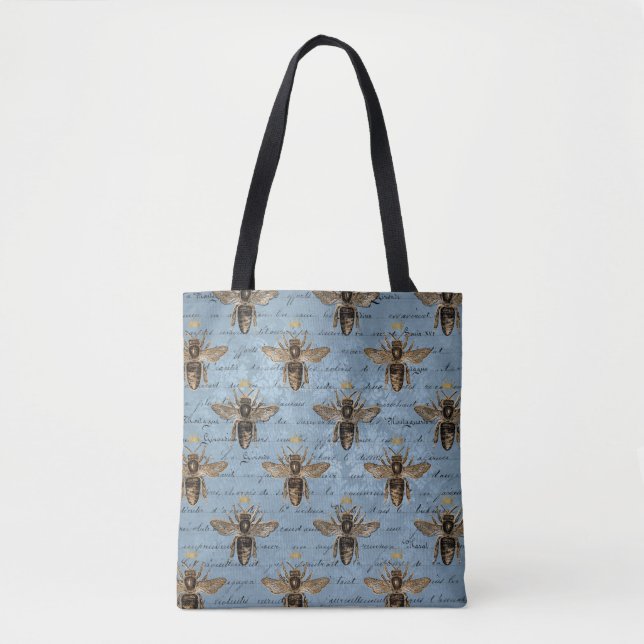 Tote Bag Abeille de miel bleu Vintage (Devant)