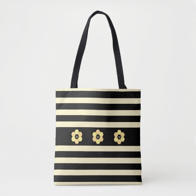 Tote Bag Abeille de miel sur rayé (Devant)