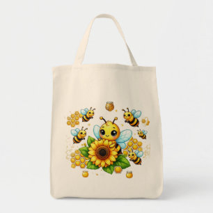 Tote Bag Abeille jaune et tournesol joyeux