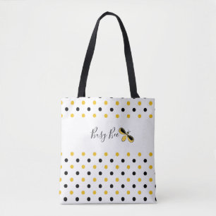 Tote Bag Abeille occupée, points noirs et jaunes Épaule Fou
