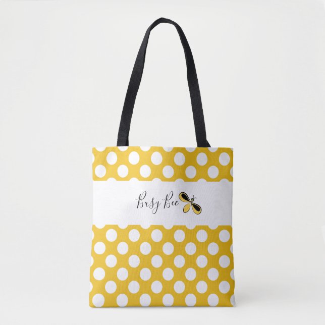 Tote Bag Abeille occupée, Pois blancs Épaule Fourre-tout (Devant)