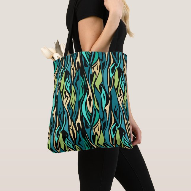 Tote Bag Abstract black turquoise (De près)