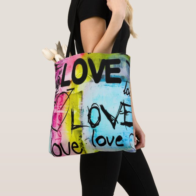Tote Bag Abstract Colorful Modern Graffiti Love  (De près)