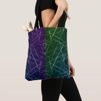 Tote Bag Abstract Cyber Pattern | Purple & Emerald Grid