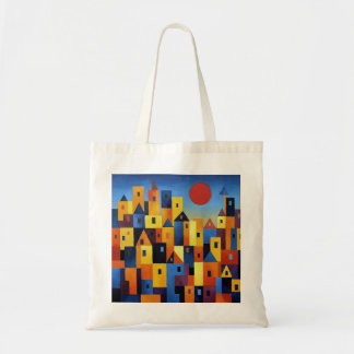 Tote Bag Abstract Geometric Cityscape Colorful Modern Art 