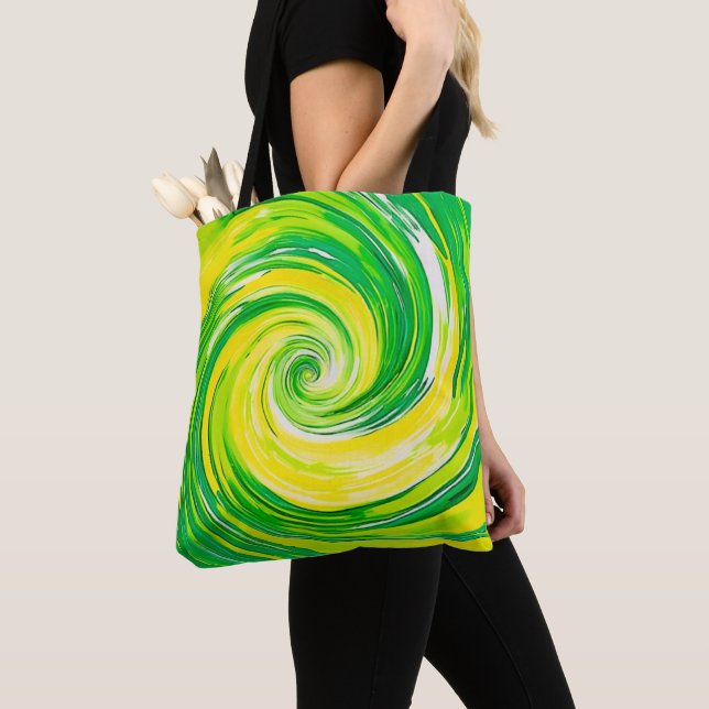 Tote Bag Abstract Green Yellow Spiral Art (De près)