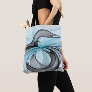 Tote Bag Abstrait Anthracite Gris Bleu Moderne Fractage Art