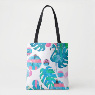 Tote Bag Abstrait avec aquarelle flamingo et eleme aléatoir
