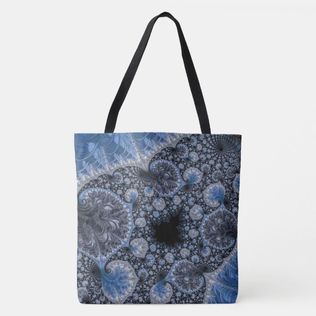 Tote Bag Abstrait bleu et noir complexe fractal (Devant)