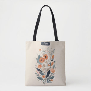 Tote Bag Abstrait Boho Floral Raw Sienna et Saumon