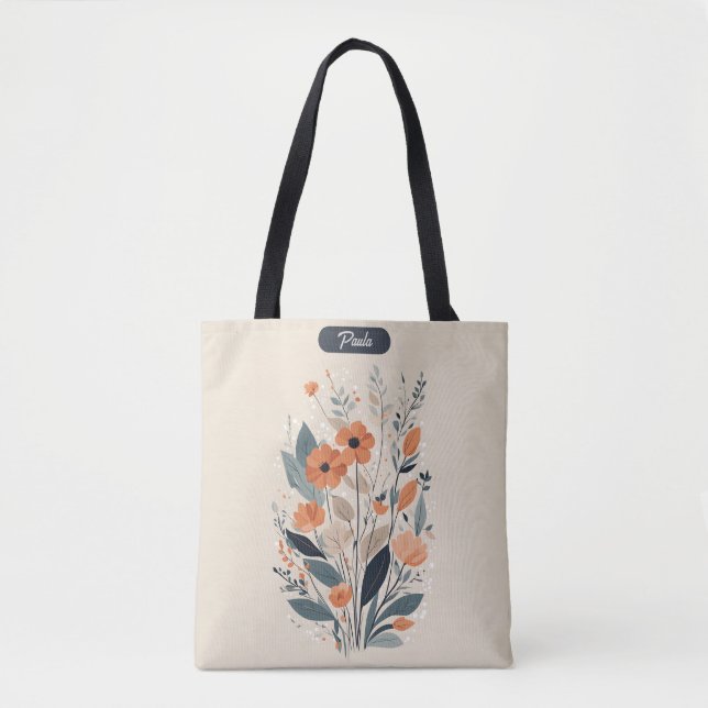 Tote Bag Abstrait Boho Floral Raw Sienna et Saumon (Devant)
