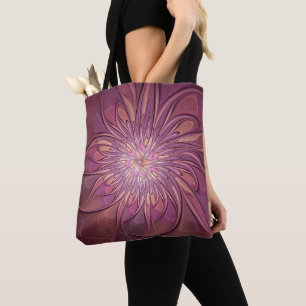 Tote Bag Abstrait Floral Fractal Art Berry couleurs