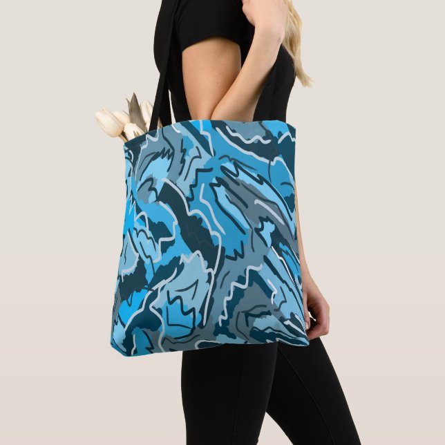 Tote Bag Abstrait marbré bleu Icy (De près)