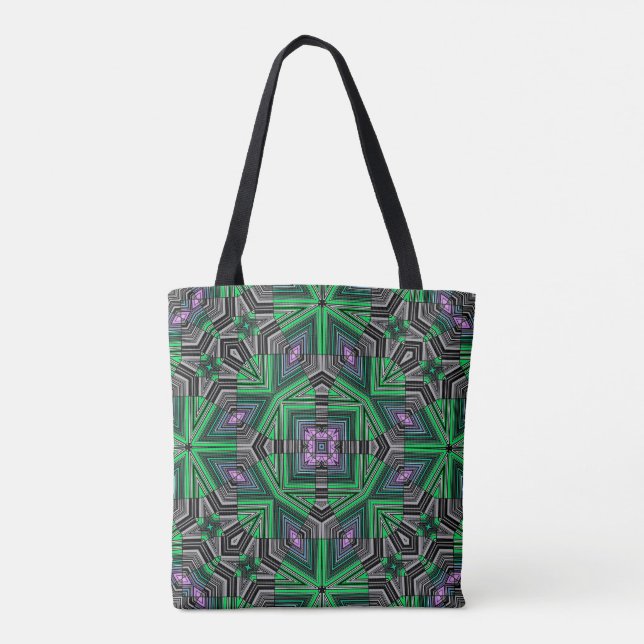 Tote Bag Abstrait ornemental rayé vert foncé (Dos)