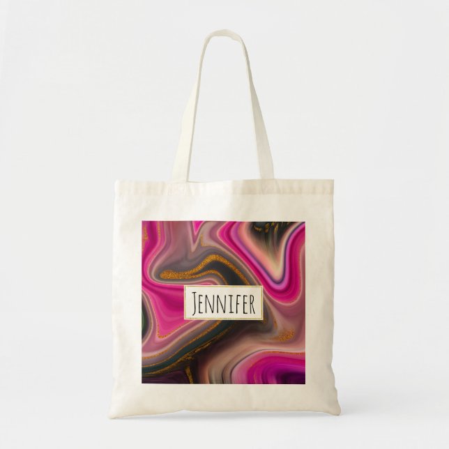 Tote Bag Abstrait rose et noir avec perruques d'or (Devant)