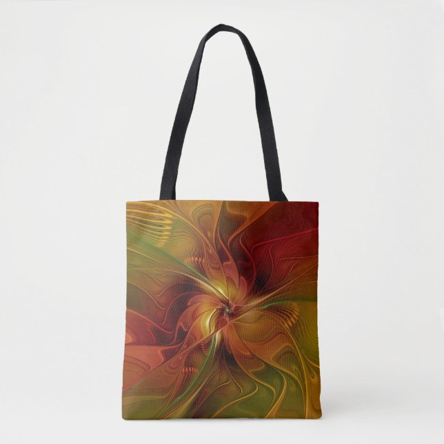 Tote Bag Abstrait Rouge Orange Brown Vert Fractal Art Flowe (Devant)