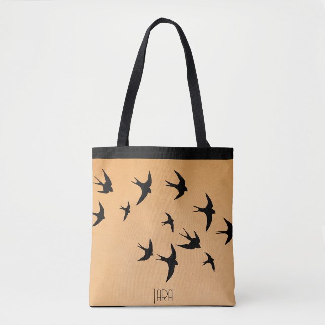 Tote Bag Abstrait Seagull Silhouette Flying Bird Sunset (Devant)