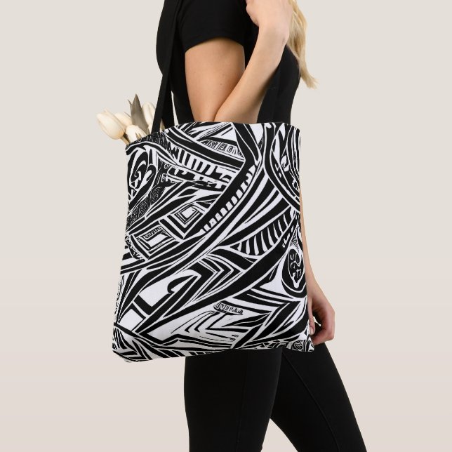 Tote Bag Abstrait tribal noir et blanc (De près)