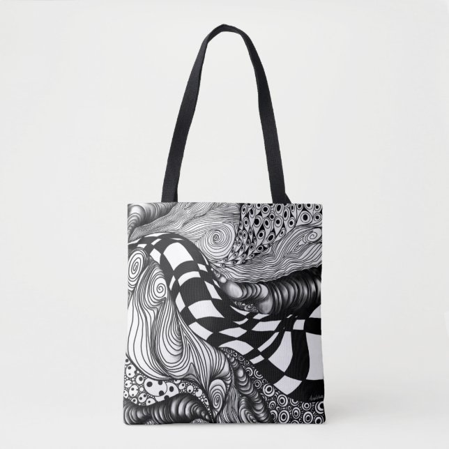 Tote Bag Abstraite ligne noire et blanche (Devant)