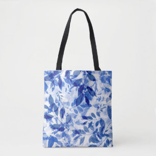 Tote Bag Abstraits Feuilles bleu et blanc