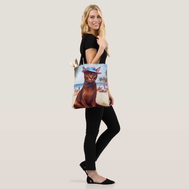 Tote Bag Abyssinian cat on Beach, cadeau d'été pour amoureu (Sur le modèle)