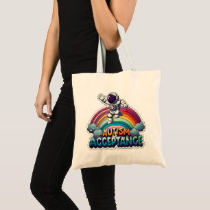 Tote Bag Acceptation de l'autisme Astronaut arc-en-ciel