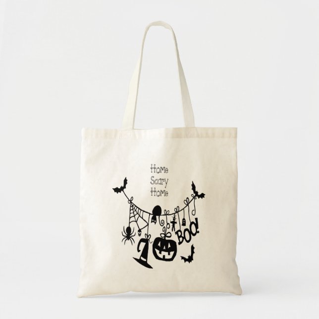 Tote Bag Accueil Citrouille de chauves-souris, Chat noir, V (Devant)