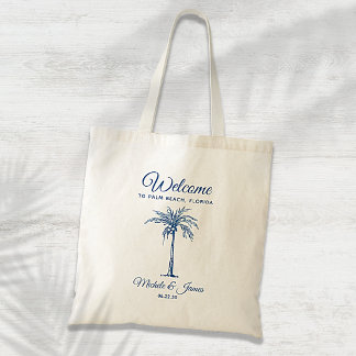 Tote Bag Accueil Mariage moderne Blue Tropical Palm Tree