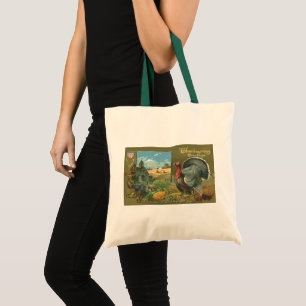 Tote Bag Action de grâce vintage, dinde à la ferme