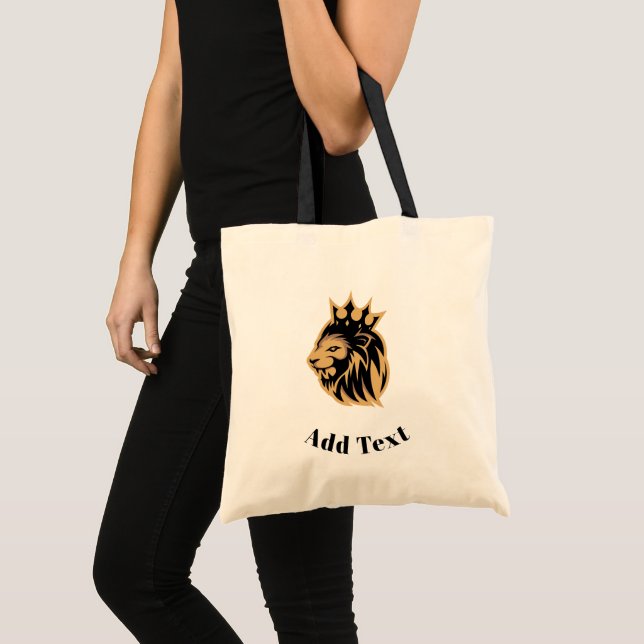 Tote Bag Add Text Printed Lion Head with Crown Black Budget (Devant (produit))