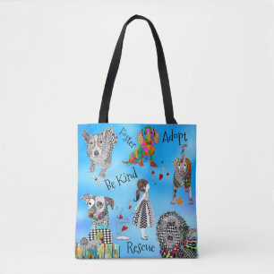 Tote Bag Adoption d'un chien et d'un chat cupides et coloré