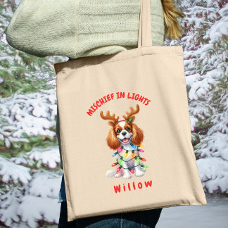 Tote Bag Adorable aquarelle Cavalier lumières de Noël chien