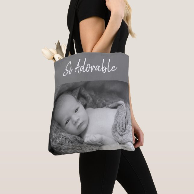 Tote Bag Adorable bébé précieux photos gris et blanc (De près)
