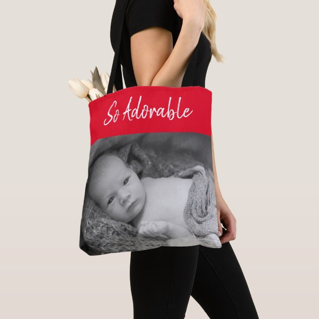 Tote Bag Adorable bébé précieux photos rouge et blanc (De près)