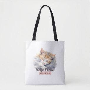Tote Bag Adorable Chat "Nap Time All Time"